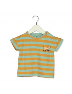Baby Tshirt Stripes Dog Seagreen - Lotiekids