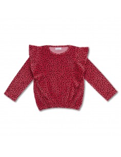 Ruffle Sweater Velour Red Leopard - Petit Blush