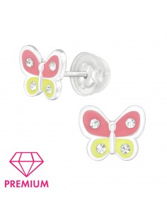 Oorstekers Premium Butterfly Pink/Yellow - K'Bouter