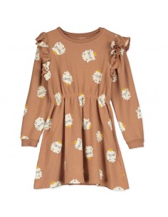 Ruffled Sleeve Dress Kittens in Boots Brown - Lötiekids