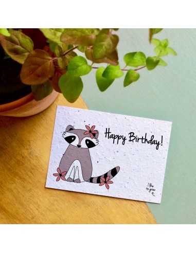 Wenskaart Flowers Raccoon Happy Birthday - Bloom